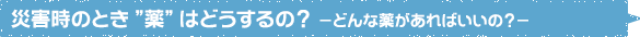 災害時のとき ”薬”はどうするの？ −どんな薬があればいいの？−